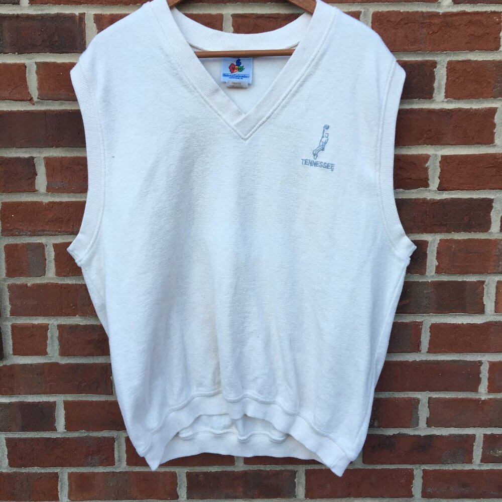 VTG TN Basketball Pullover Sweater Vest Mens Large Cream Embroidered Logo